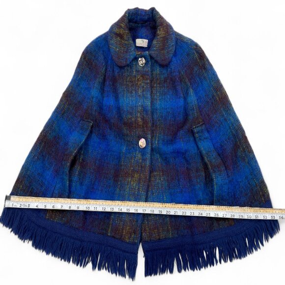 The Scotch House Blue Wool Mohair Tartan Plaid Button Cape Wrap Jacket - Picture 7 of 11
